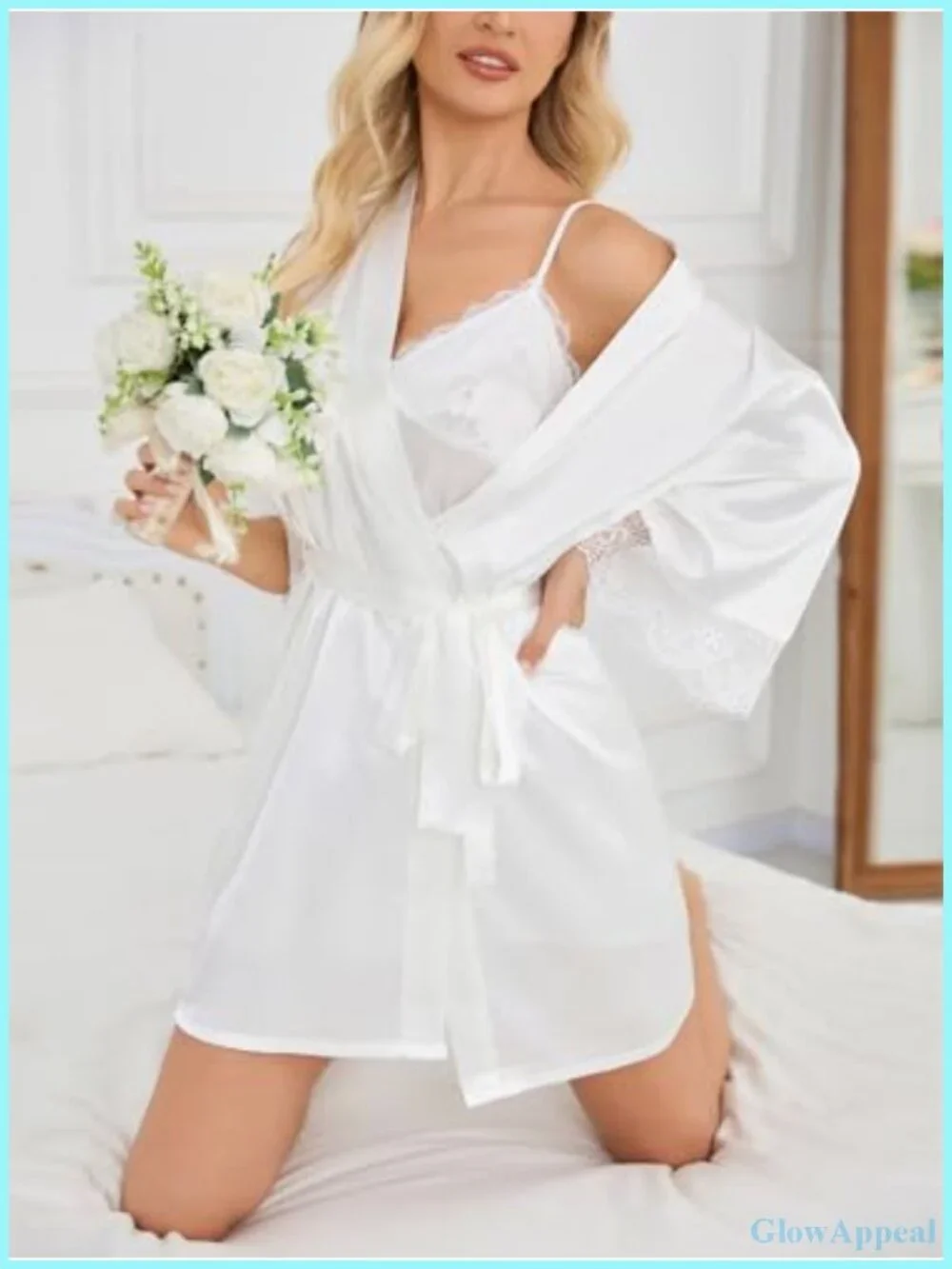 Satin Nightgown & Robe Set 2 Piece Lace Babydoll Sleepwear Wedding